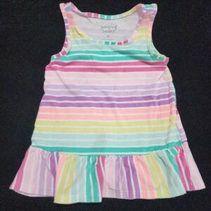 Jumping Beans Toddler Girls Rainbow Striped Ruffle Tank Dress Size 2T